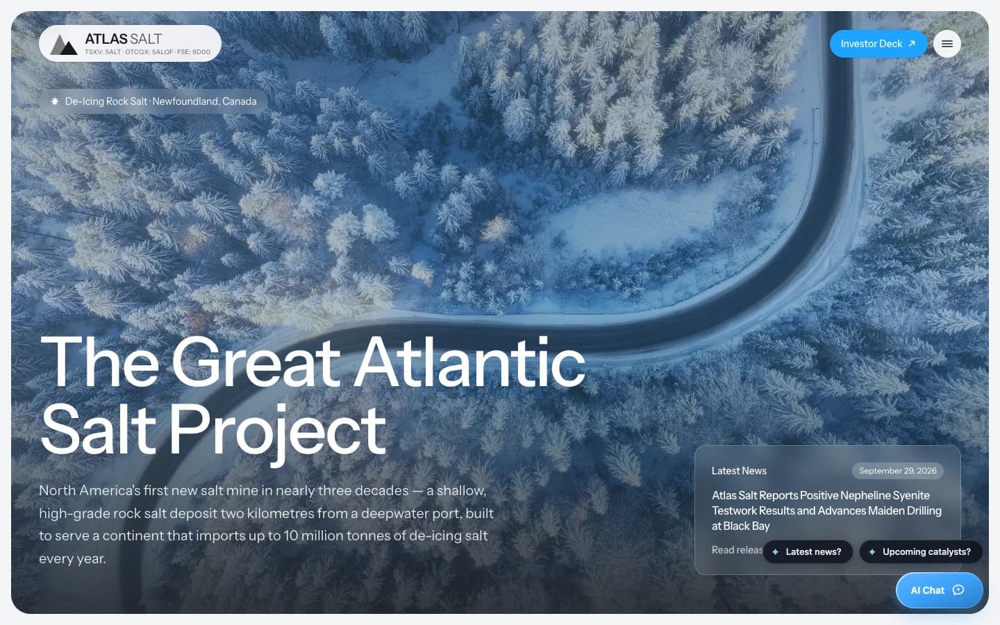 Atlas Salt custom website homepage featuring the Great Atlantic Salt Project